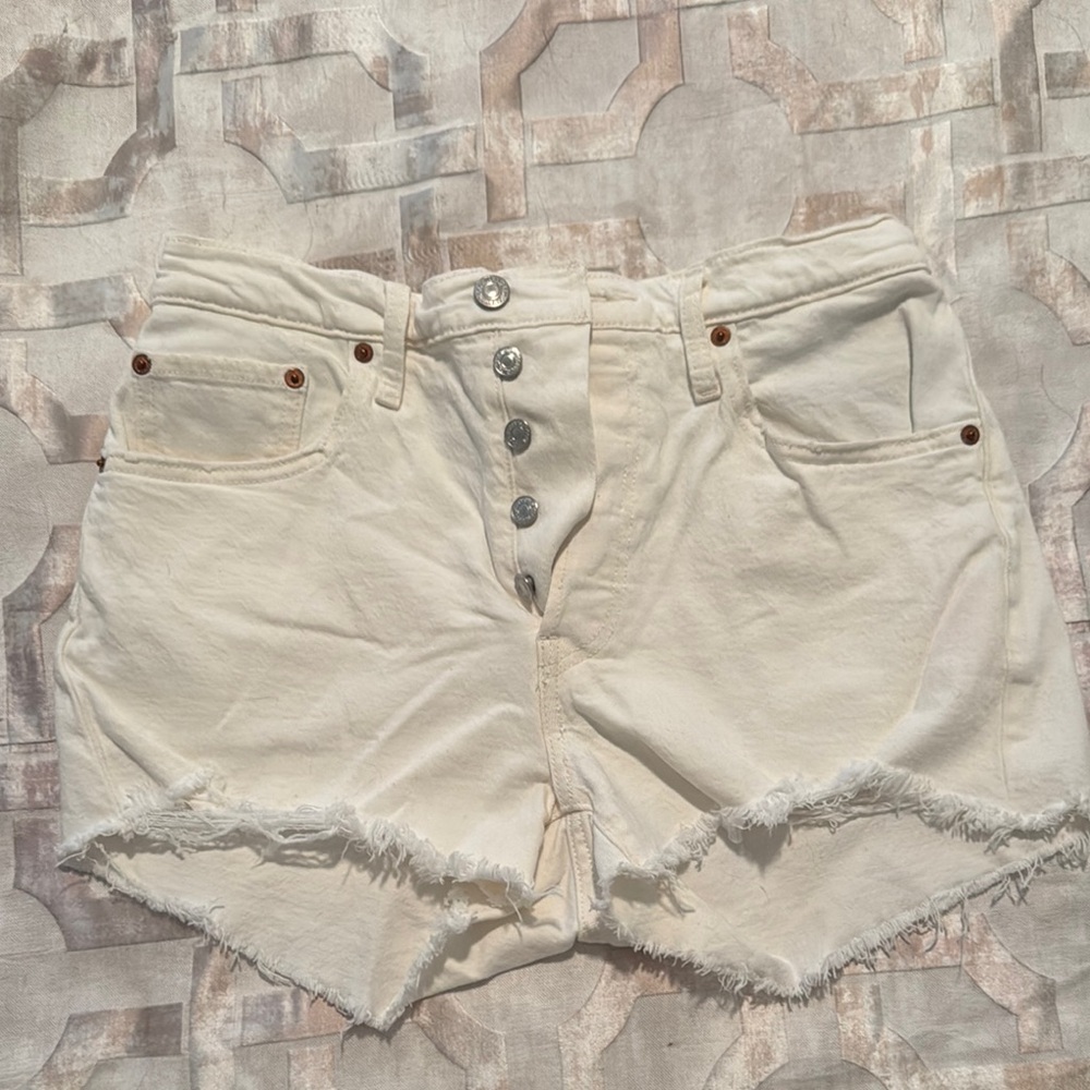 Levi's 501 white Jean Shorts with Frayed Hem